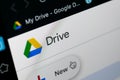 Google Drive homepage application icon on Apple iMac screen close-up. Google drive icon. Google Drive application. Social media ne Royalty Free Stock Photo