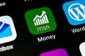 Microsoft MSN money application icon on Apple iPhone X smartphone screen close-up. Microsoft msn money app icon. Social network. S