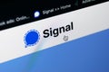 Signal messenger homepage application icon on Apple iMac screen close-up. Signal messenger app icon. Social media network