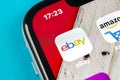 eBay application icon on Apple iPhone X screen close-up. eBay app icon. eBay.com is largest online auction and shopping websites. Royalty Free Stock Photo