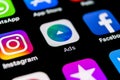 Facebook Ads application icon on Apple iPhone X screen close-up. Facebook Business app icon. Facebook Ads mobile application. Soci Royalty Free Stock Photo