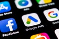 Google Ads AdWords application icon on Apple iPhone X screen close-up. Google Ad Words icon. Google ads Adwords application. Socia Royalty Free Stock Photo