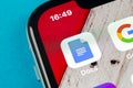 Google Docs icon on Apple iPhone X smartphone screen close-up. Google docs icon. Social network. Social media icon Royalty Free Stock Photo