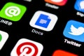 Google Docs icon on Apple iPhone X smartphone screen close-up. Google docs icon. Social network. Social media icon Royalty Free Stock Photo