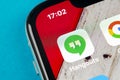 Google Hangouts application icon on Apple iPhone X smartphone screen close-up. Google hangouts app icon. Social network. Social me