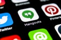 Google Hangouts application icon on Apple iPhone X smartphone screen close-up. Google hangouts app icon. Social network. Social me