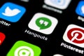 Google Hangouts application icon on Apple iPhone X smartphone screen close-up. Google hangouts app icon. Social network. Social me