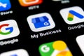 Google My Business application icon on Apple iPhone X screen close-up. Google My Business icon. Google My business application. S