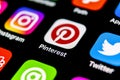 Pinterest application icon on Apple iPhone X smartphone screen. Pinterest app icon. Pinterest is the popular Internet social netw