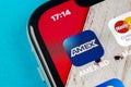 Amex application icon on Apple iPhone X smartphone screen close-up. Amex app icon. American express is an online electronic financ Royalty Free Stock Photo