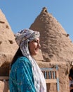 Sanli Urfa, Turkey- September 12 2020: Tourists posing in local clothes in front of harran houses