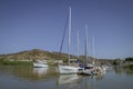 Yachts and sailboats docked on the Guadiana River, on the border section between Spain and Portugal. Royalty Free Stock Photo