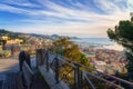 Sanremo or San Remo, Italian Riviera, Liguria, Italy. Sunset cityscape, top view of the city and sea, outdoor travel background Royalty Free Stock Photo