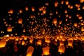 SANSAI, CHIANGMAI, THAILAND - NOV 14: Yee Peng Festival, Loy Krathong celebration with more than a thousand floating lanterns in Royalty Free Stock Photo