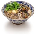 Sansai soba, japanese buckwheat noodle soup with mountain vegetables Royalty Free Stock Photo