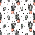 Sansevieria and cactus doodle style seamless pattern Royalty Free Stock Photo