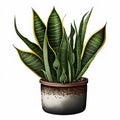 Sansevieria plant in pot isolated on white background. Realistic vector illustration.