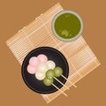 Sanshoku Dango Three Coloured Shiratama Rice Dumplings.Japanese sweets.