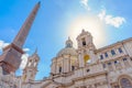 Sant`Agnese in Agone church and obelisk of Fontana dei Fiumi Royalty Free Stock Photo