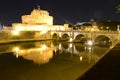 Sant Angelo castle on Tevere river at night, Rome, Italy