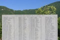 Ossuary monument of Sant`Anna di Stazzema. Nazi massacre of 12 August 1944.  Plaque with the list of victims of the massacre Royalty Free Stock Photo