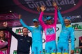 Sant Anna, Italy May 28, 2016; Some Riders of Astana team on the podium after winning the award for best team