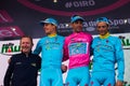 Sant Anna, Italy May 28, 2016; Some Riders of Astana team on the podium after winning the award for best team