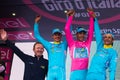 Sant Anna, Italy May 28, 2016; Some Riders of Astana team on the podium after winning the award for best team