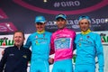 Sant Anna, Italy May 28, 2016; Some Riders of Astana team on the podium after winning the award for best team