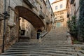 Sant Domenec stairs and Arch of the Agullana Palace in Girona Royalty Free Stock Photo