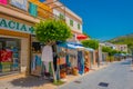 SANT ELM, MALLORCA, SPAIN - AUGUST 18 2017: Sant Elm City, quaint shopping street in the small town of San Telmo