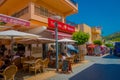 SANT ELM, MALLORCA, SPAIN - AUGUST 18 2017: Unidentified people eating at restaurant at Sant Elm City, quaint shopping