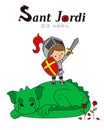 Sant Jordi traditional festival of Catalonia Spain. Knight and dragon