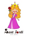 Sant Jordi traditional festival of Catalonia Spain. Princess with masks against covid-19