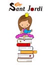Sant Jordi traditional festival of Catalonia Spain. Princess reading