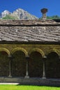 Sant Orso cloister in Aosta. Traditional mountain stone architecture Royalty Free Stock Photo