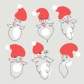 Santa abstract portraits. Set of portreits continuous lines