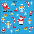 Santa and angels pixel characters christmas design pattern