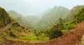 Santa Antao island in Cape Verde. Panoramic view of the fertile ravine valley with volcanic mountain ridge Royalty Free Stock Photo
