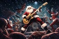 Santa as a rockstar, leading an elf band in a musical extravaganza at the North Pole AI Generated Royalty Free Stock Photo