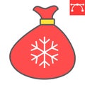 Santa bag color line icon, merry christmas and present, santa sack sign vector graphics, editable stroke filled outline