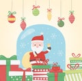 Santa with bag gifts bell celebration merry christmas poster Royalty Free Stock Photo
