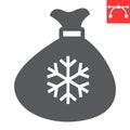 Santa bag glyph icon, merry christmas and present, santa sack sign vector graphics, editable stroke solid icon, eps 10.