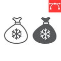 Santa bag line and glyph icon, merry christmas and present, santa sack sign vector graphics, editable stroke linear icon