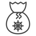 Santa bag line icon. Present bag with snoflake vector illustration isolated on white. Christmas bag outline style design