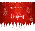 Santa with Balls and Merry Christmas on Red Background Royalty Free Stock Photo