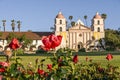 Old Mission from behind Roses, Santa Barbara, CA, USA Royalty Free Stock Photo