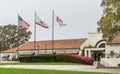 3 flags and Luria Library, Santa Barbara City College, CA, USA