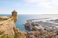 Santa Barbara castle with panoramic aerial view of Alicante famous touristic city in Costa Blanca, Spain Royalty Free Stock Photo