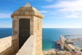 Santa Barbara castle tower with aerial view of Alicante famous touristic city in Costa Blanca, Spain Royalty Free Stock Photo